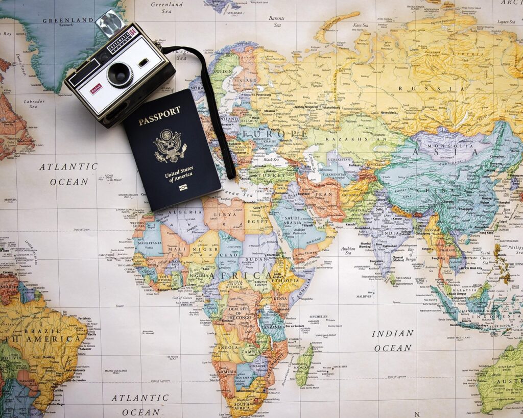 Startseite passport, map, world, trip, tourism, vacation, travel, world map, planning, camera